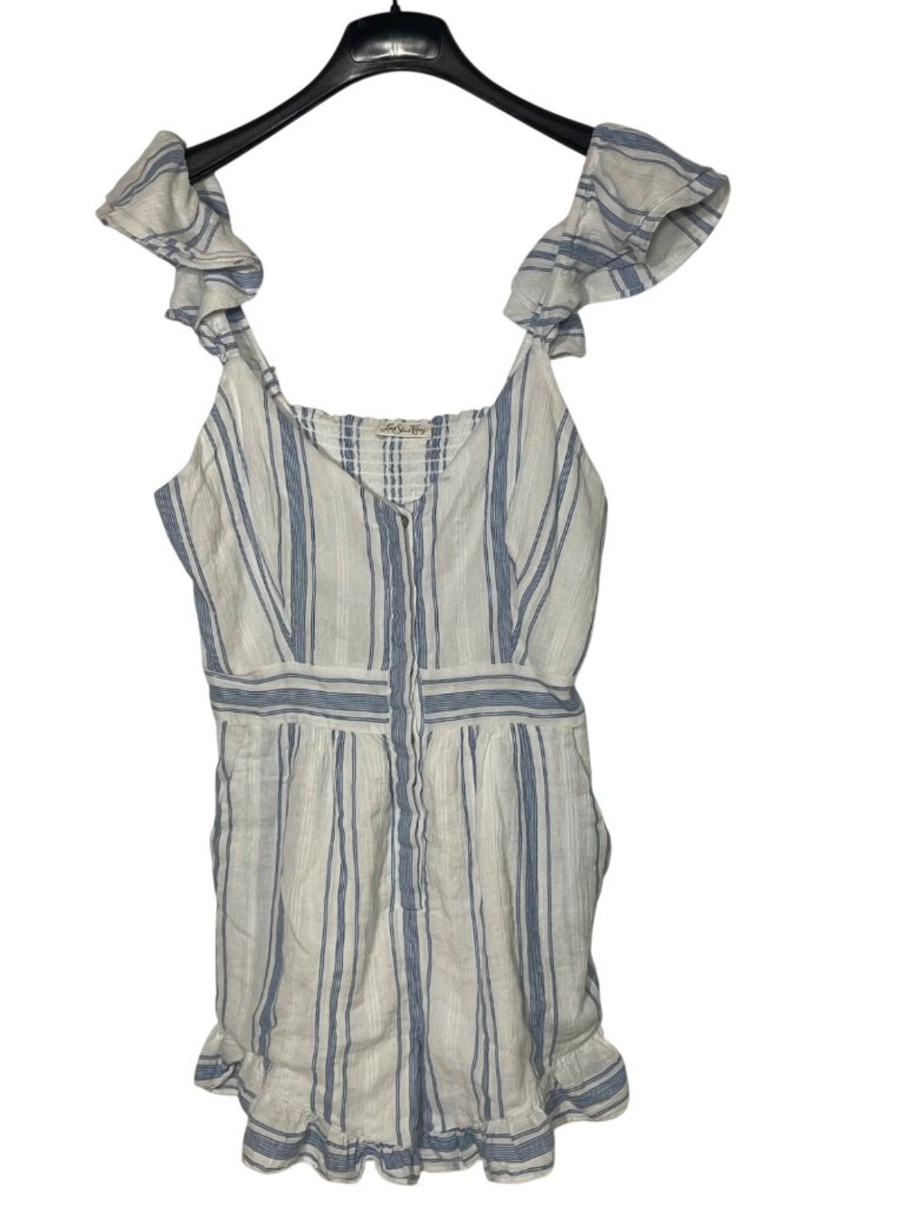 Love Shack Fancy Lucy Romper Striped Ruffle Sz 4 Cotton Gauzy Smocked Back